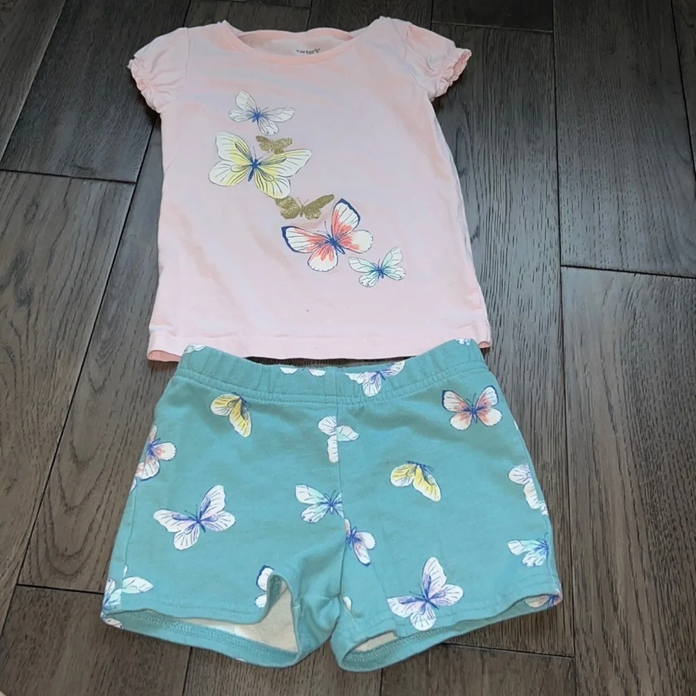 Carters Toddler girls butterfly shorts and matching short sleeve set